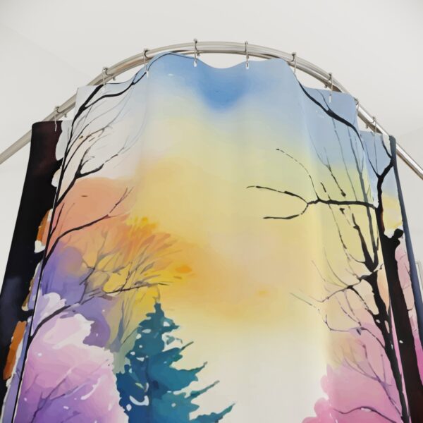 Winter Wonderland Shower Curtain – Vibrant Forest Scene - Image 3