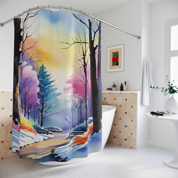 Winter Wonderland Shower Curtain – Vibrant Forest Scene