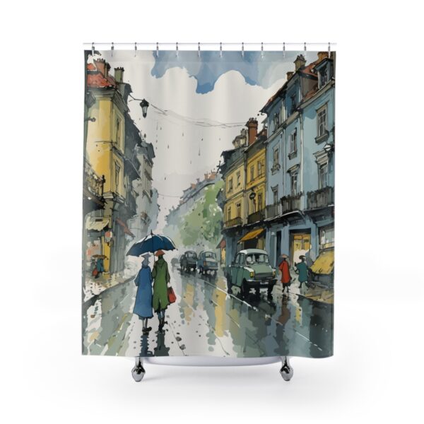 Watercolor Cityscape Shower Curtain - Elegant Home Décor for Rainy Days