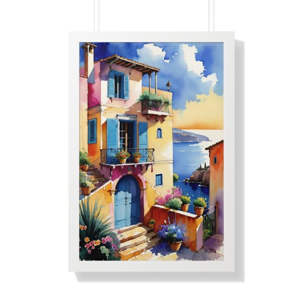 Charming Coastal Village Framed Vertical Poster - Vibrant Waterfront Art Decor - Image 25