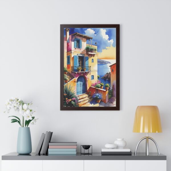 Charming Coastal Village Framed Vertical Poster - Vibrant Waterfront Art Decor - Image 20