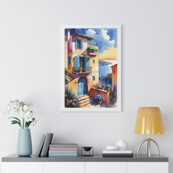 Charming Coastal Village Framed Vertical Poster - Vibrant Waterfront Art Decor - Image 26