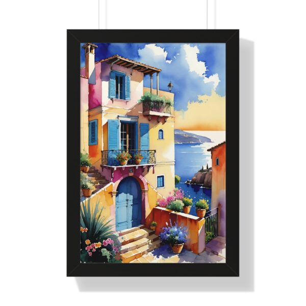 Charming Coastal Village Framed Vertical Poster - Vibrant Waterfront Art Decor - Image 7