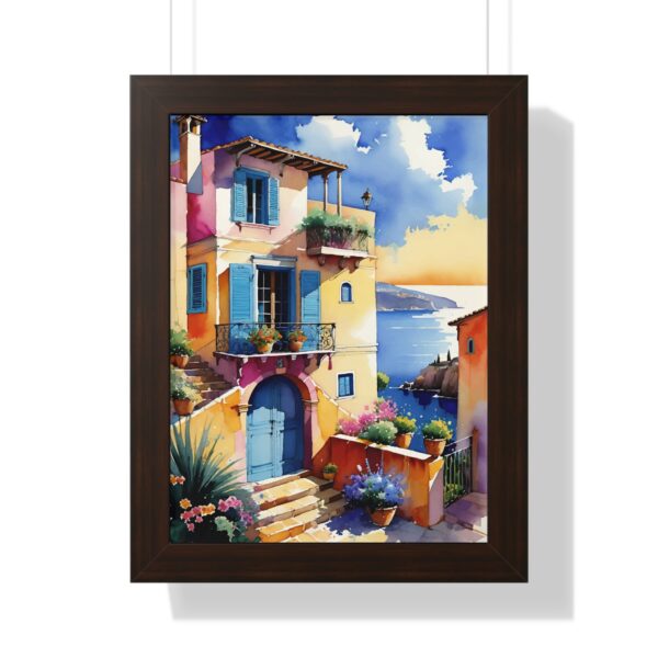 Charming Coastal Village Framed Vertical Poster - Vibrant Waterfront Art Decor - Image 13