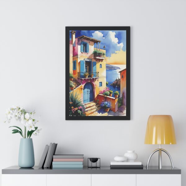 Charming Coastal Village Framed Vertical Poster - Vibrant Waterfront Art Decor - Image 11