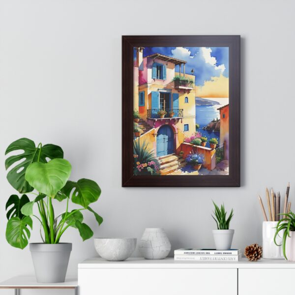 Charming Coastal Village Framed Vertical Poster - Vibrant Waterfront Art Decor - Image 14