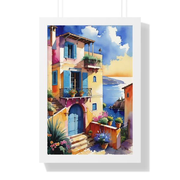 Charming Coastal Village Framed Vertical Poster - Vibrant Waterfront Art Decor - Image 22