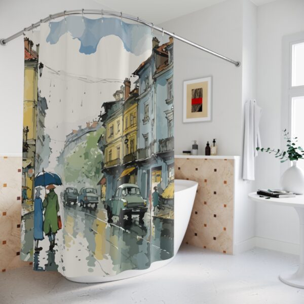 Watercolor Cityscape Shower Curtain - Elegant Home Décor for Rainy Days - Image 4