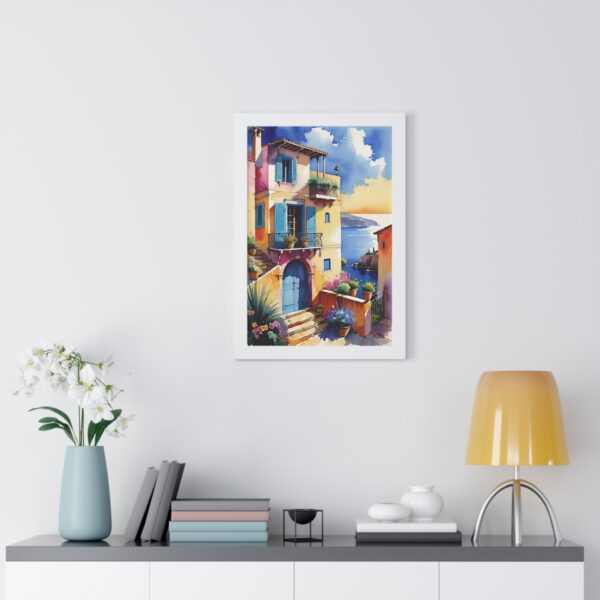 Charming Coastal Village Framed Vertical Poster - Vibrant Waterfront Art Decor - Image 23