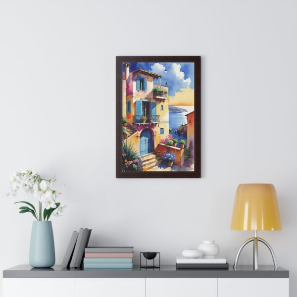 Charming Coastal Village Framed Vertical Poster - Vibrant Waterfront Art Decor - Image 17