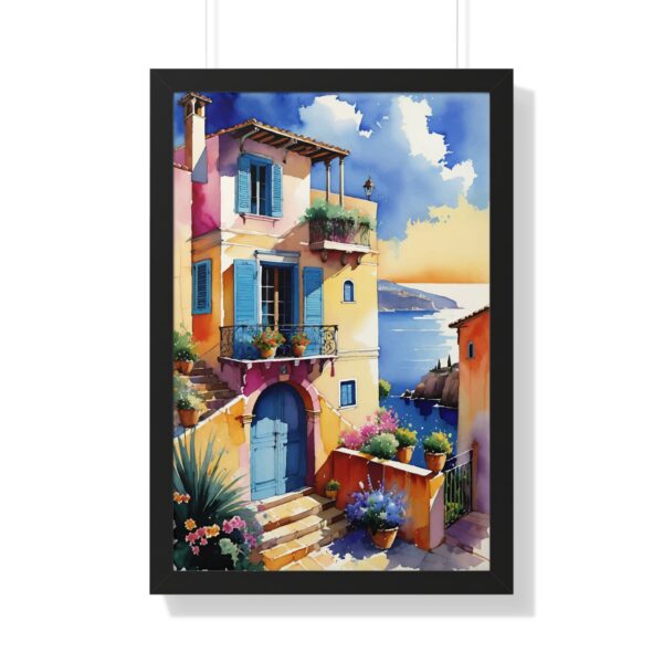 Charming Coastal Village Framed Vertical Poster - Vibrant Waterfront Art Decor - Image 10