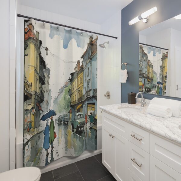 Watercolor Cityscape Shower Curtain - Elegant Home Décor for Rainy Days - Image 3