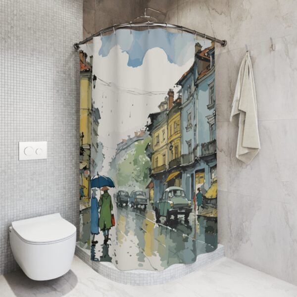 Watercolor Cityscape Shower Curtain - Elegant Home Décor for Rainy Days - Image 5